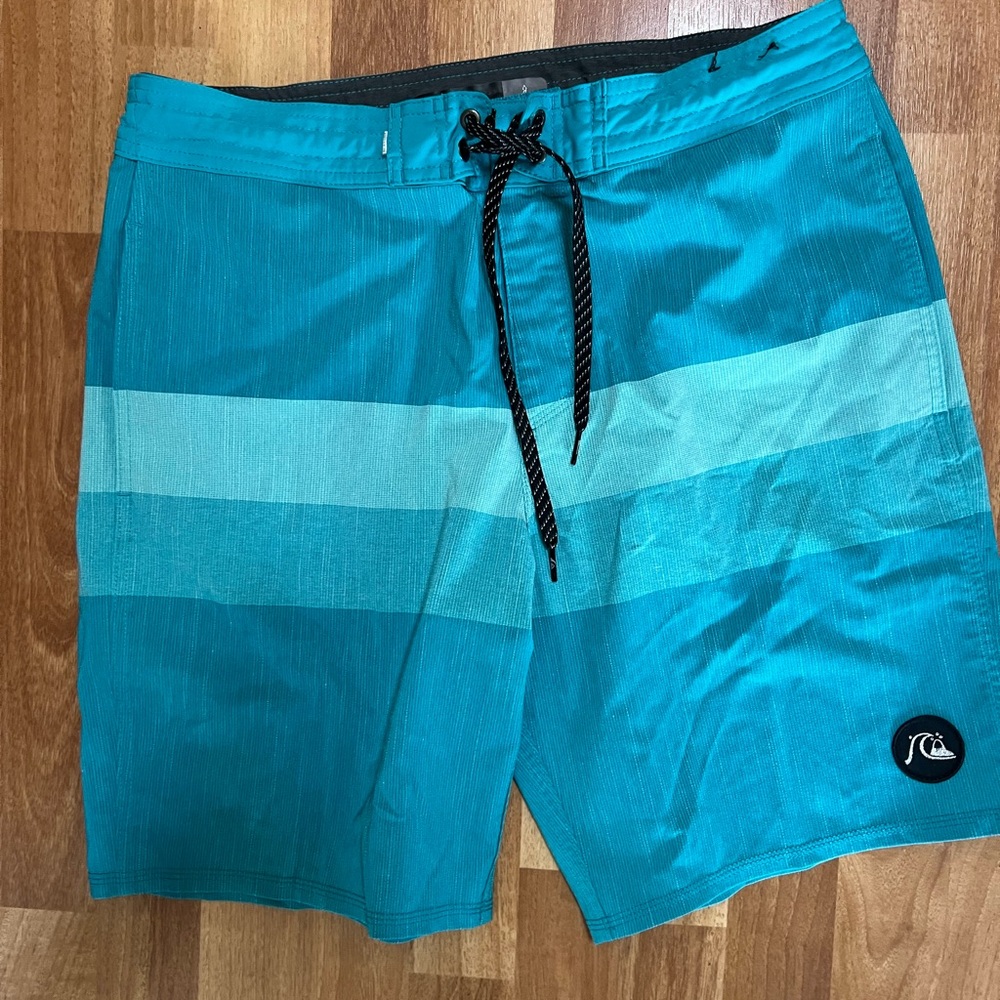 Quiksilver Teal & Light Teal Stripe Men’s Board Shorts